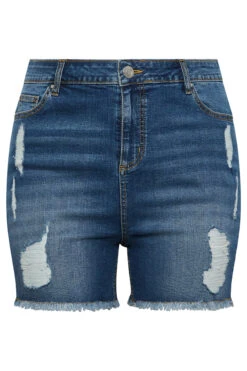 YOURS Curve Mid Blue Ripped Denim Shorts -Luna Looks Zone 71249fac ce5d 42 144716 X