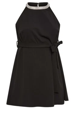 YOURS LONDON Curve Black Diamante Choker Peplum Top -Luna Looks Zone 72235744 66fb 4c 162169 X