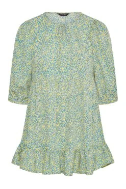 YOURS Curve Blue Ditsy Print Tie Neck Smock Top -Luna Looks Zone 72339b01 440b 49 173754 X