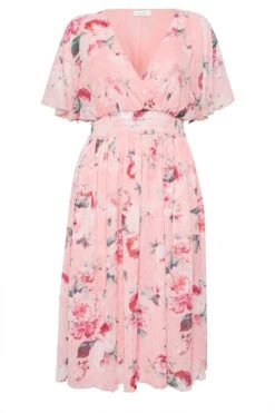 YOURS LONDON Curve Pink Angel Sleeve Floral Shirred Dress -Luna Looks Zone 729112f0 ba9b 40 162048 X