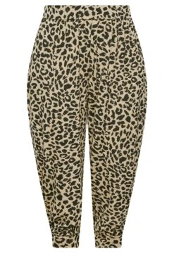 YOURS Curve Beige Brown Animal Print Cropped Harem Trousers -Luna Looks Zone 7368888c 8137 41 144889 X