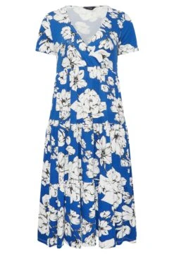 YOURS Curve Cobalt Blue Floral V-Neck Tiered Wrap Dress -Luna Looks Zone 73f4c365 a32a 43 301894 X