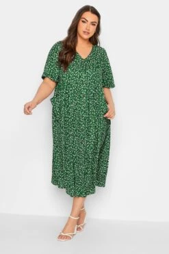 YOURS Curve Green Daisy Print Smock Dress