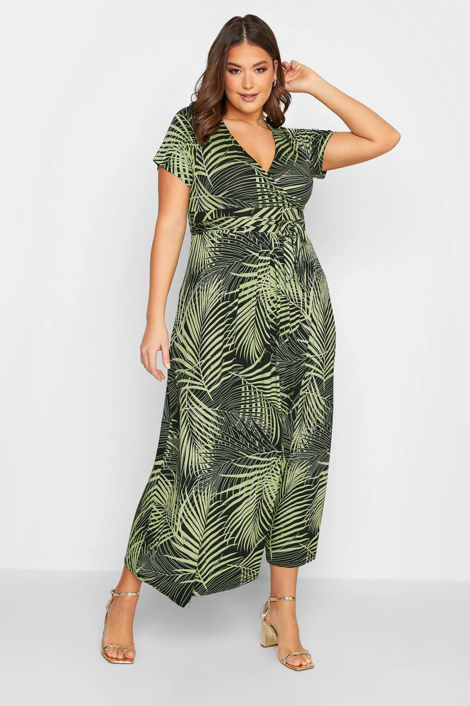 YOURS Curve Green Leaf Print Wrap Maxi Dress 1 YOURS Curve Green Leaf Print Wrap Maxi Dress