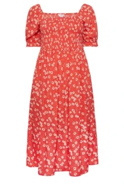YOURS Curve Red Daisy Print Shirred Midi Dress -Luna Looks Zone 748de31b 23e3 42 137301 X