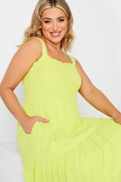 YOURS Curve Lime Green Shirred Strappy Sundress 8 YOURS Curve Lime Green Shirred Strappy Sundress -Luna Looks Zone 7492b4a0 1786 47 137428 D