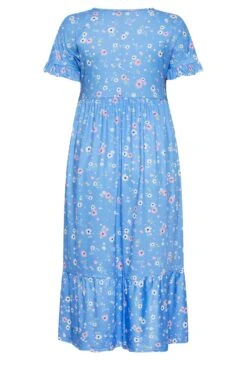 LIMITED COLLECTION Curve Blue Ditsy Print Frill Sleeve Maxi Dress -Luna Looks Zone 749a3908 f6d1 42 215604 Y