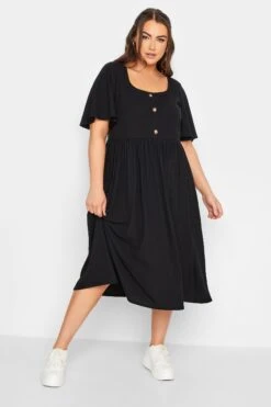 LIMITED COLLECTION Curve Black Ribbed Square Neck Midi Dress