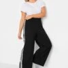 YOURS PETITE Curve Black & White Stripe Wide Leg Trousers