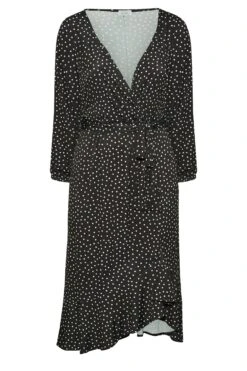 YOURS LONDON Curve Black Polkadot Ruffle Wrap Dress -Luna Looks Zone 763502dc 032c 46 161799 X