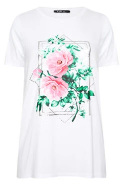 YOURS Curve White Floral Foil Print T-Shirt -Luna Looks Zone 76471b12 e1d9 41 302179 XR