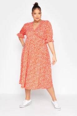 LIMITED COLLECTION Curve Orange Ditsy Wrap Dress