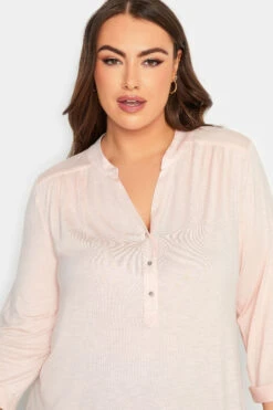 YOURS Curve Light Pink Half Placket Blouse -Luna Looks Zone 77302567 818a 46 174293 D