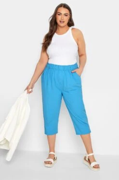 YOURS Curve Bright Blue Cotton Cropped Trousers