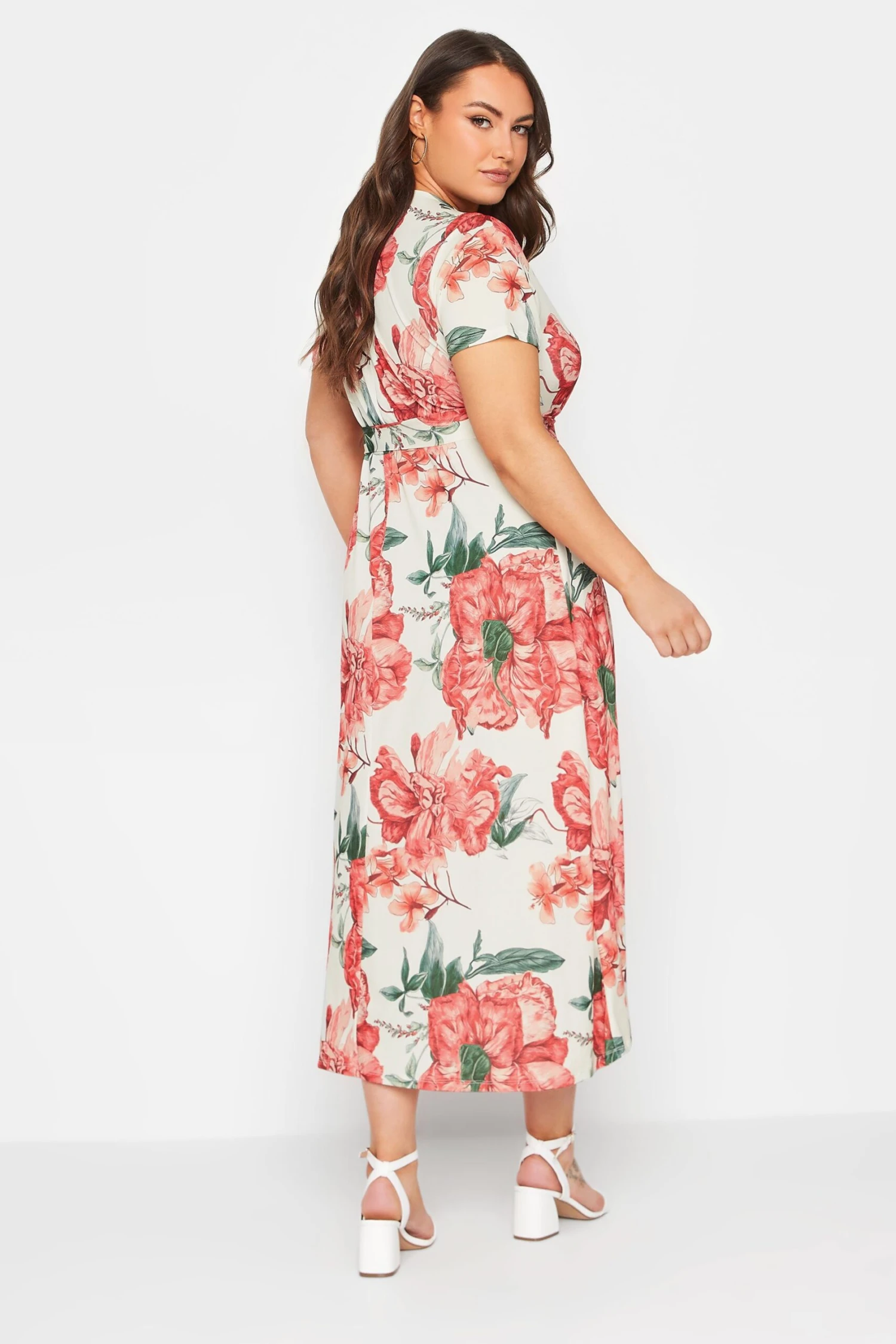 YOURS Curve White Floral Print Wrap Dress 2 YOURS Curve White Floral Print Wrap Dress - Image 2