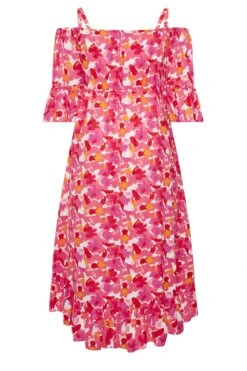 YOURS Curve Pink Floral Cold Shoulder Midaxi Dress -Luna Looks Zone 78853448 5b89 44 137287 Y
