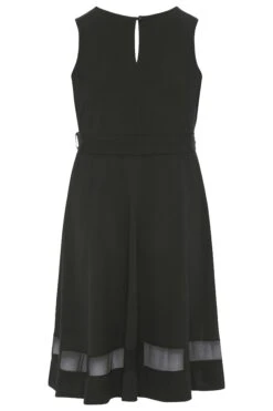 YOURS LONDON Curve Black Mesh Panel Skater Dress -Luna Looks Zone 7890a6d0 e430 40 157588 BK
