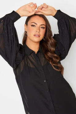 YOURS LONDON Curve Black Pleat Sleeve Shirt -Luna Looks Zone 78a7daa0 ae85 46 162081 D