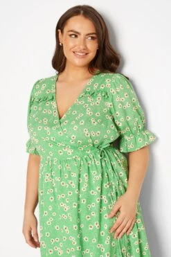YOURS Curve Green Daisy Print Frill Sleeve Wrap Dress 9 YOURS Curve Green Daisy Print Frill Sleeve Wrap Dress -Luna Looks Zone 7903b786 9024 4f 137159 D