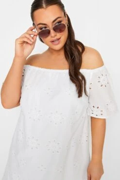 YOURS Curve White Broderie Anglaise Bardot Dress -Luna Looks Zone 7922fe7a 5bda 4b 137466 D