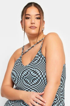 LIMITED COLLECTION Curve Blue Checkerboard Print Strap Detail Cami Top -Luna Looks Zone 7942d735 4da5 48 214643 D