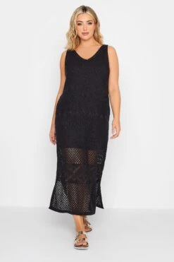YOURS Curve Black Crochet Midaxi Dress