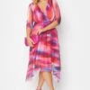 YOURS LONDON Curve Pink Abstract Print Mesh Wrap Dress