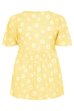 LIMITED COLLECTION Curve Lemon Yellow Gingham Floral Top -Luna Looks Zone 7a3bd476 ea36 44 213641 BK