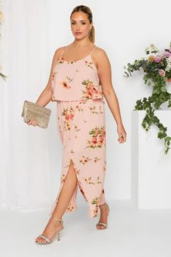 YOURS LONDON Curve Light Pink Floral Overlay Maxi Dress