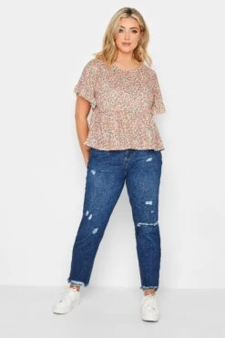 YOURS PETITE Curve Pink Ditsy Floral Peplum Top