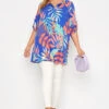 YOURS Curve Blue Leaf Print Collared Tunic Top