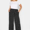 YOURS PETITE Curve Black Pinstripe Wide Leg Trousers