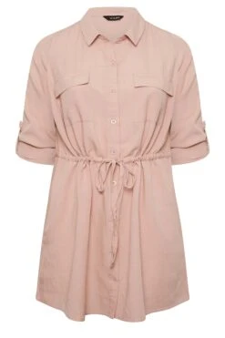 YOURS Curve Blush Pink Utility Tunic Linen Look Shirt -Luna Looks Zone 7b47bb29 de52 46 131721 X