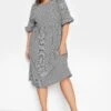 YOURS Curve Black Gingham Textured Smock Midi Dress