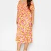 YOURS Curve Pink Floral Print Shirred Midi Dress