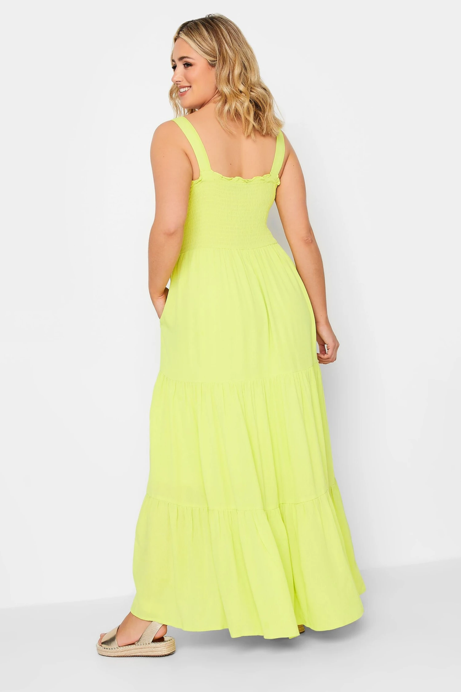 YOURS Curve Lime Green Shirred Strappy Sundress 2 YOURS Curve Lime Green Shirred Strappy Sundress - Image 2