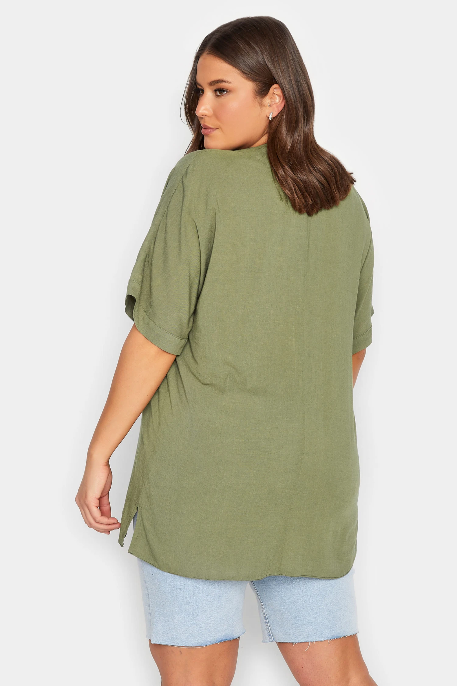 YOURS Curve Khaki Green Marl V-Neck Top 2 YOURS Curve Khaki Green Marl V-Neck Top - Image 2