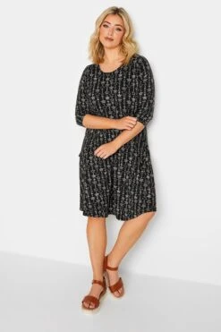 YOURS Curve Black Star Print Drape Pocket Mini Dress