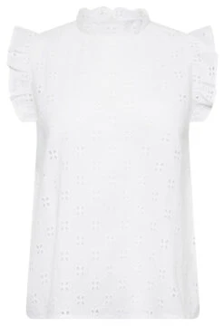 YOURS PETITE Curve White Broderie Frill Shoulder Top -Luna Looks Zone 7cdf8837 fc6b 42 174617 X