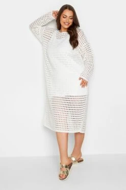 YOURS Curve White Crochet Midaxi Dress