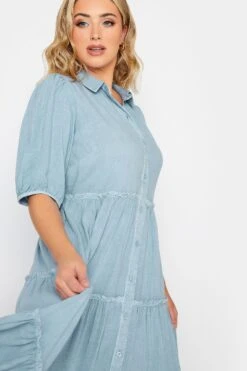 YOURS Curve Blue Acid Wash Tiered Chambray Denim Shirt Dress -Luna Looks Zone 7d1d808b 9a8d 4f 137436 D