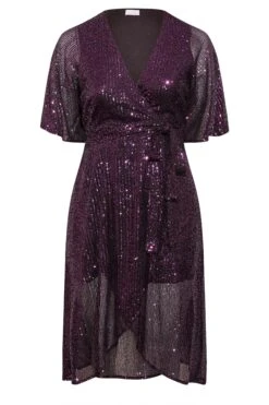 YOURS LONDON Curve Purple Sequin Embellished Double Wrap Dress -Luna Looks Zone 7d500dad b86f 4c 161393 X