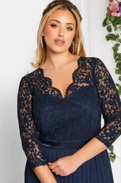 YOURS LONDON Curve Navy Blue Lace Pleated Maxi Dress -Luna Looks Zone 7d5b9201 3d12 42 161900 D