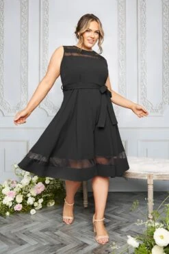 YOURS LONDON Curve Black Mesh Panel Skater Dress -Luna Looks Zone 7d78b0b3 ee2f 40 157588 L