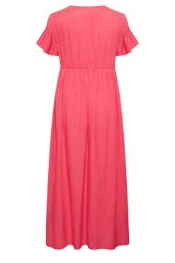 LIMITED COLLECTION Curve Coral Pink Frill Sleeve Cotton Maxi Dress -Luna Looks Zone 7dcab102 78b8 41 215681 Y