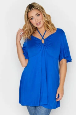LIMITED COLLECTION Curve Cobalt Blue Tie Neck Top