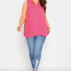 YOURS Curve Hot Pink Dipped Hem Sleeveless Blouse