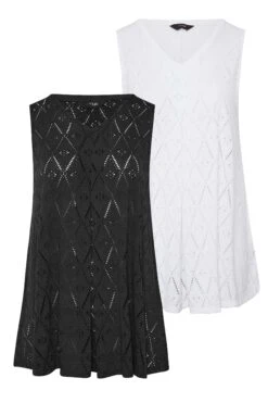 YOURS Curve 2 PACK Black Broderie Swing Vest Top -Luna Looks Zone 7e3b7570 a1ce 49 320741 XS