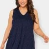 YOURS Curve 2 PACK Navy Blue Broderie Swing Vest Top