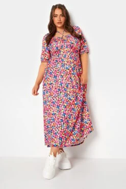 LIMITED COLLECTION Curve Pink Floral Print Tie Front Maxi Dress